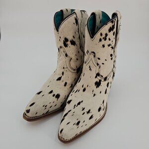 MYRA BAG Hair On Hide Hand Tooled Leather Western Boots Booties Women's Size 8